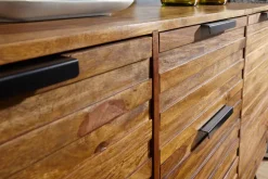Massivholz Sideboard 160cm Sheesham Kommode mit 2 Türen & 3 Schubladen Industrial Design Metall schwarz