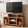 Massivholz Sideboard 115cm Sheesham Natur Kommode mit viel Ablage Fernsehkommode TV Schrank für Fernseher