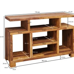 Massivholz Sideboard 115cm Sheesham Natur Kommode mit viel Ablage Fernsehkommode TV Schrank für Fernseher
