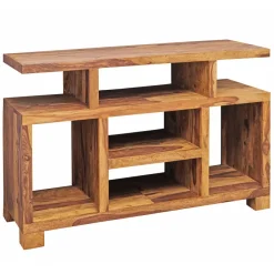 Massivholz Sideboard 115cm Sheesham Natur Kommode mit viel Ablage Fernsehkommode TV Schrank für Fernseher