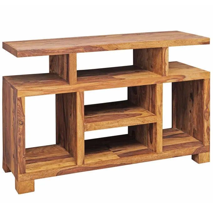 Massivholz Sideboard 115cm Sheesham Natur Kommode mit viel Ablage Fernsehkommode TV Schrank für Fernseher