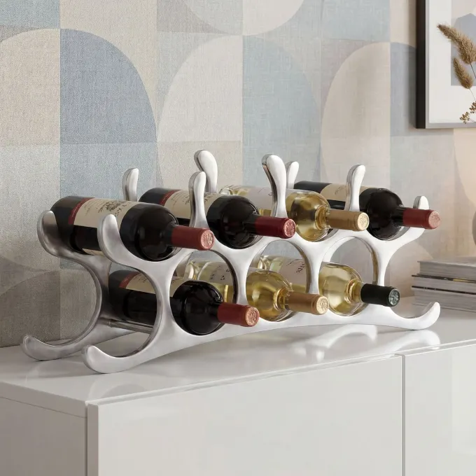 Modernes Weinregal 55cm Alu silber für 9 Flaschen Flaschenhalter Flaschenregal