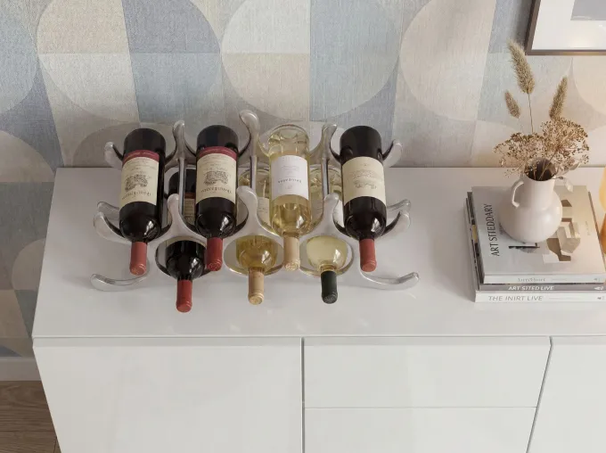 Modernes Weinregal 55cm Alu silber für 9 Flaschen Flaschenhalter Flaschenregal