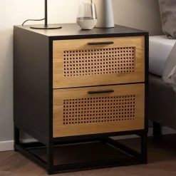 Nachtkonsole FineBuy Nachtkommode Boxspringbett 45 cm Schwarz Wiener Geflecht