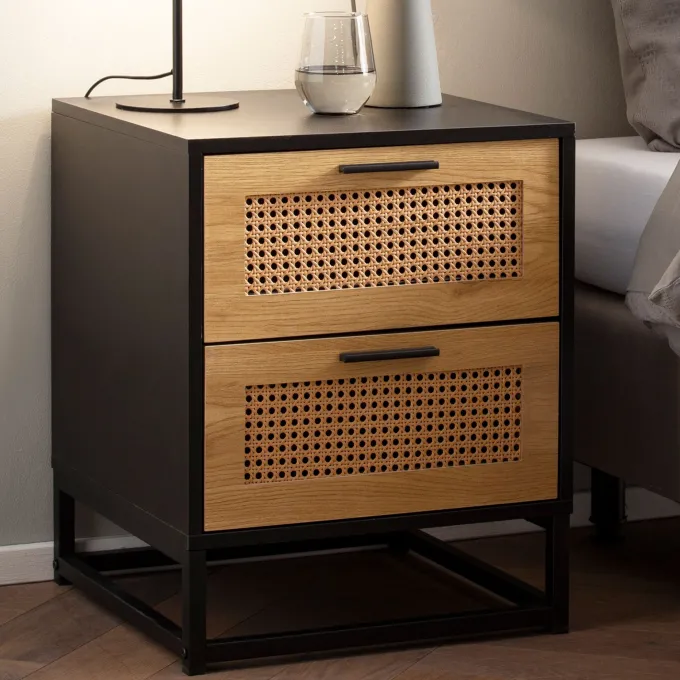 Nachtkonsole FineBuy Nachtkommode Boxspringbett 45 cm Schwarz Wiener Geflecht
