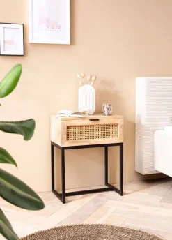 Nachtkonsole Massivholz Rattan Nachttisch Schublade Nachtkästchen Boxspringbett