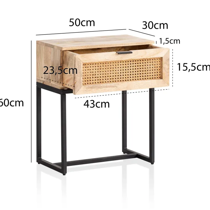 Nachtkonsole Massivholz Rattan Nachttisch Schublade Nachtkästchen Boxspringbett