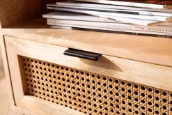 Nachtkonsole Massivholz Rattan Nachttisch Schublade Ablage Nachtkästchen BOHO