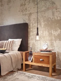 Nachtkonsole Sheesham Massivholz mit Schublade & Ablage Nachttisch Nachtkästchen