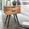 Nachtkästchen Akazie Massivholz Nachttisch 2 Schubladen Nachtkommode Industrial