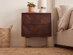 Nachttisch Akazie Massivholz 2 Schubladen Nachtkommode Nachtkästchen Boxspring