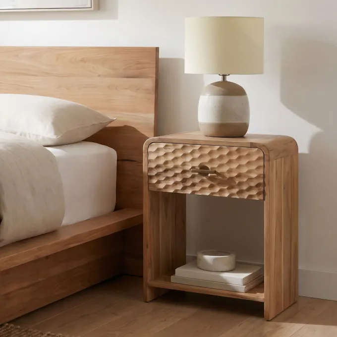 Nachttisch 54cm Massivholz Nachtkonsole hoch Nachtschrank mit Schublade Ablage
