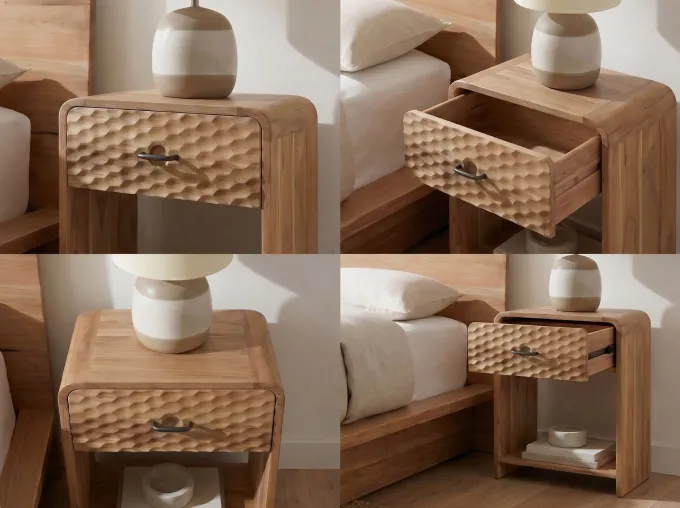 Nachttisch 54cm Massivholz Nachtkonsole hoch Nachtschrank mit Schublade Ablage