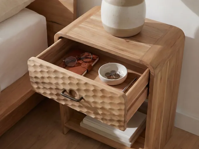 Nachttisch 54cm Massivholz Nachtkonsole hoch Nachtschrank mit Schublade Ablage