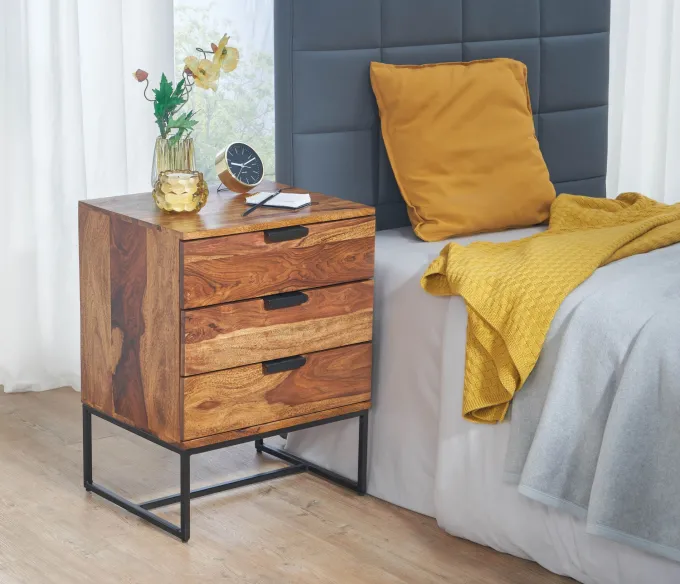Nachttisch FineBuy Nachtkommode Boxspringbett Massivholz 50x40x65 cm Schubladen