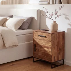 Nachttisch FineBuy Nachtkommode Boxspringbett Massivholz 45x35x65 cm Schublade