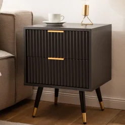 Nachttisch FineBuy Nachtkommode Boxspringbett 56 cm Schwarz Eiche Schubladen