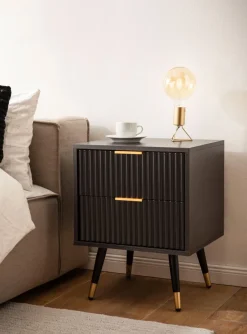 Nachttisch FineBuy Nachtkommode Boxspringbett 56 cm Schwarz Eiche Schubladen