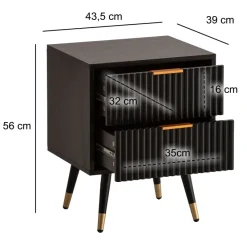 Nachttisch FineBuy Nachtkommode Boxspringbett 56 cm Schwarz Eiche Schubladen