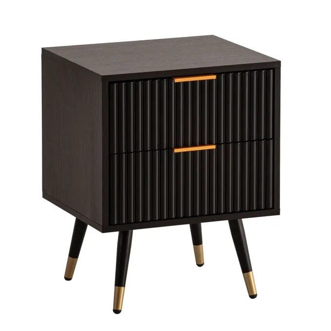 Nachttisch FineBuy Nachtkommode Boxspringbett 56 cm Schwarz Eiche Schubladen
