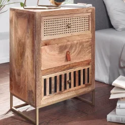 Nachttisch FineBuy Nachtkommode Boxspringbett Massivholz 60 cm Wiener Geflecht