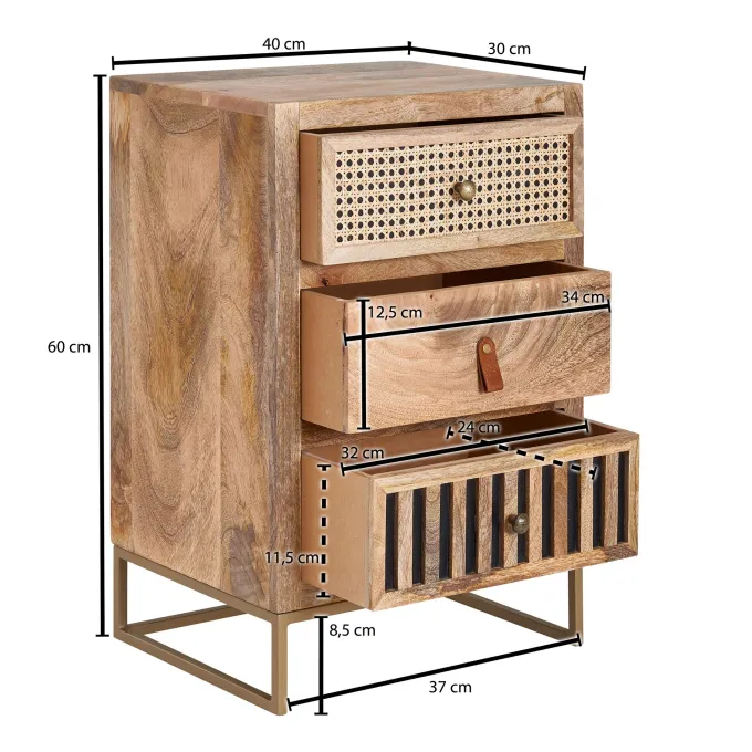 Nachttisch FineBuy Nachtkommode Boxspringbett Massivholz 60 cm Wiener Geflecht
