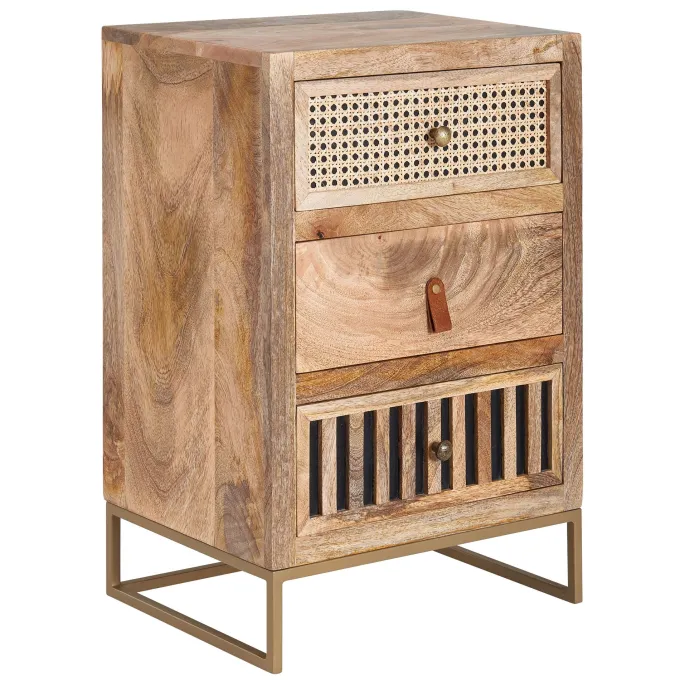 Nachttisch FineBuy Nachtkommode Boxspringbett Massivholz 60 cm Wiener Geflecht