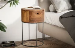 Nachttisch FineBuy Nachtkonsole Boxspringbett Holz Massiv 60 cm Schublade Rund