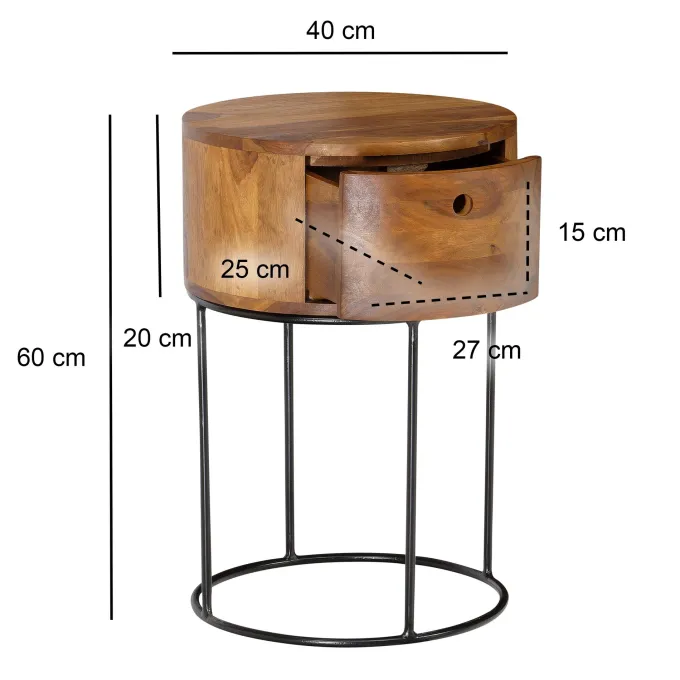 Nachttisch FineBuy Nachtkonsole Boxspringbett Holz Massiv 60 cm Schublade Rund