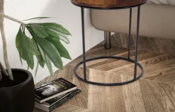 Nachttisch FineBuy Nachtkonsole Boxspringbett Holz Massiv 60 cm Schublade Rund