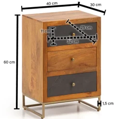 Nachttisch Massivholz 3 Steinoptik Schubladen Design Nachtkonsole Nachtschrank