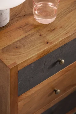 Nachttisch Massivholz 3 Steinoptik Schubladen Design Nachtkonsole Nachtschrank
