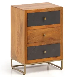Nachttisch Massivholz 3 Steinoptik Schubladen Design Nachtkonsole Nachtschrank