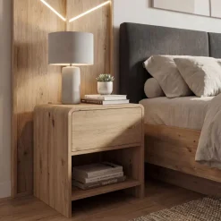 Nachttisch Nachtkommode Boxspringbett 50cm Eiche Dekor Schublade Stauraum Klein