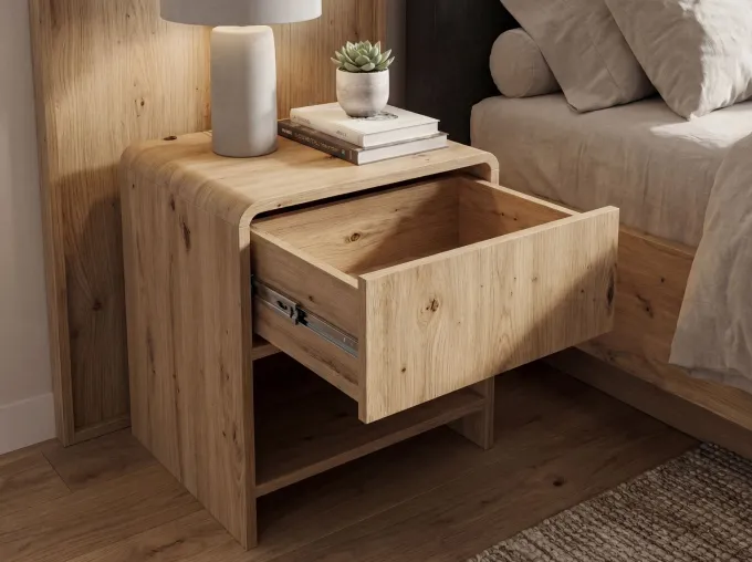 Nachttisch Nachtkommode Boxspringbett 50cm Eiche Dekor Schublade Stauraum Klein