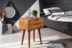 Nachttisch Sheesham Massivholz 2 Schubladen Nachtkästchen Nachtkonsole Retro