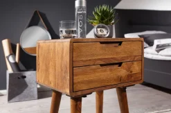 Nachttisch Sheesham Massivholz 2 Schubladen Nachtkästchen Nachtkonsole Retro
