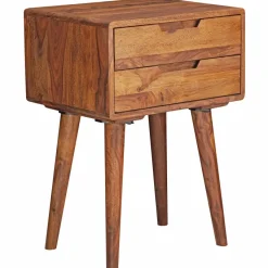 Nachttisch Sheesham Massivholz 2 Schubladen Nachtkästchen Nachtkonsole Retro