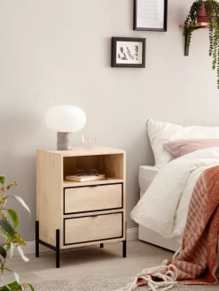 Nachttisch Whitewash Massivholz 2 Schubladen Nachtkonsole Design Nachtkästchen