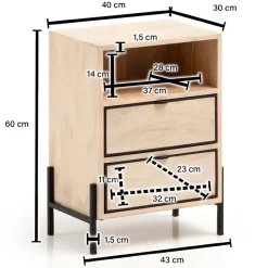Nachttisch Whitewash Massivholz 2 Schubladen Nachtkonsole Design Nachtkästchen
