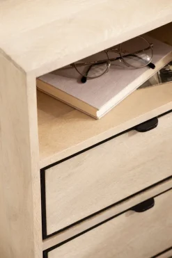 Nachttisch Whitewash Massivholz 2 Schubladen Nachtkonsole Design Nachtkästchen