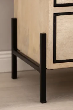 Nachttisch Whitewash Massivholz 2 Schubladen Nachtkonsole Design Nachtkästchen