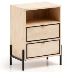 Nachttisch Whitewash Massivholz 2 Schubladen Nachtkonsole Design Nachtkästchen