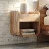 Nachttisch 35x33cm Massivholz Nachtkonsole Hängend Schublade schwebend Nako