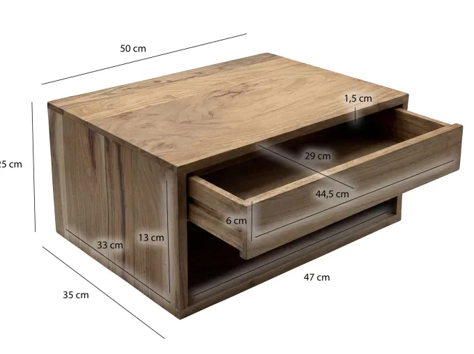 Nachttisch 50x35cm Massivholz Nachtkonsole Hängend mit Schublade schwebend