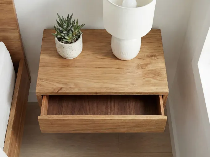 Nachttisch 50x35cm Massivholz Nachtkonsole Hängend mit Schublade schwebend