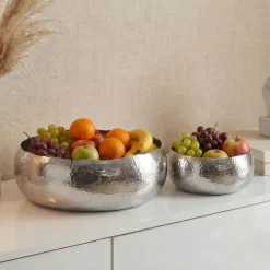 Obstschale 2er Set Früchteschale Aluminium Schale 36cm Metall Hammerschlag Rund