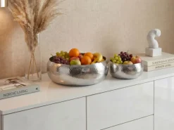 Obstschale 2er Set Früchteschale Aluminium Schale 36cm Metall Hammerschlag Rund