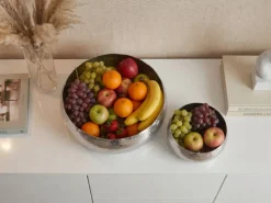 Obstschale 2er Set Früchteschale Aluminium Schale 36cm Metall Hammerschlag Rund