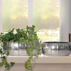 Pflanzgefäß 2er Set FineBuy Metall Schale Deko Blumentopf Rund Hammerschlag